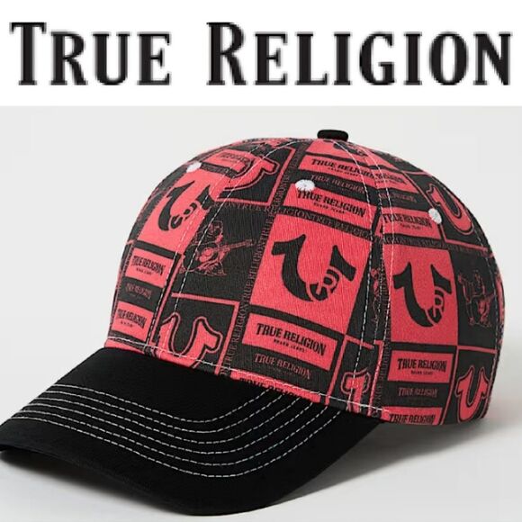 True Religion AllOver Logo Cap- Red/Black